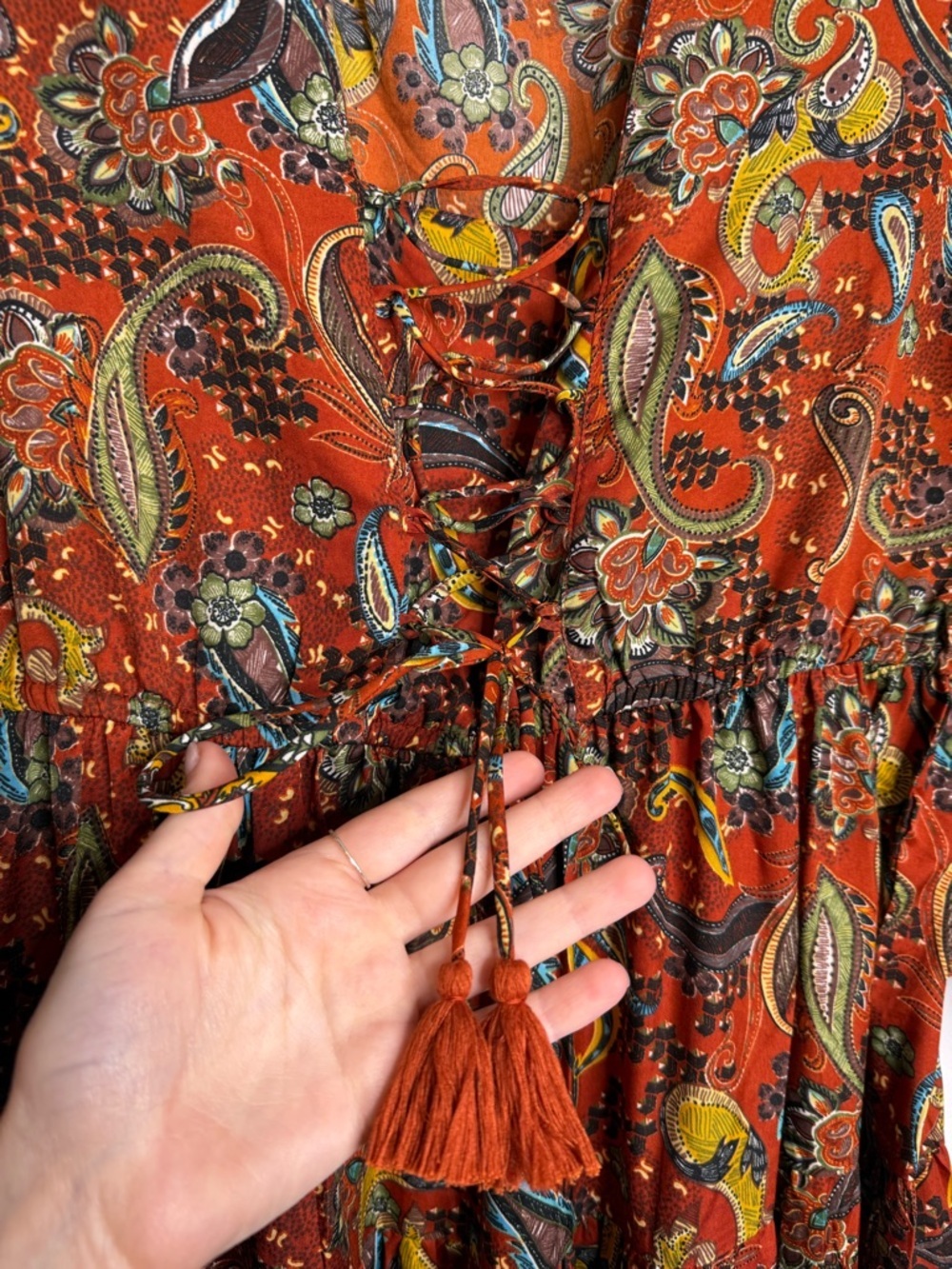 Boemo Lightweight Paisley Boho Tiered Maxi Dress 3/4 bell sleeves - Medium - Picture 5 of 11